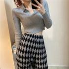 Argyle High-waist Boot-cut Pants / Collared Knit Crop Top