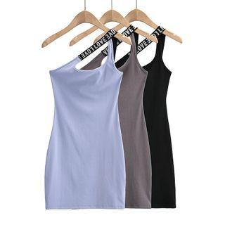 Spaghetti Strap Lettering One-shoulder Mini Dress