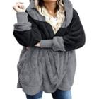 Two-tone Hooded Fluffy Jacket