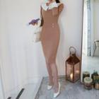 Puritan-collar Contrast-cuff Sheath Dress