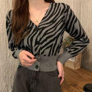 Zebra Pattern Cropped Cardigan