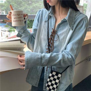 Lace-up Denim Shirt Denim Shirt - Blue - One Size