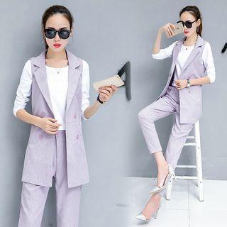 Set: Long-sleeve T-shirt + Pinstriped Vest + Dress Pants