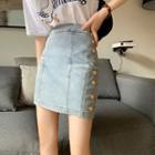 Denim Buttoned Mini Fitted Skirt