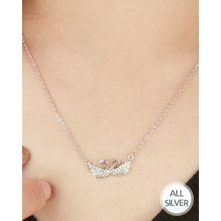 Rhinestone Swan-pendant Chain Silver Necklace