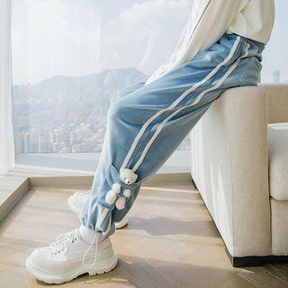 Bear Detail Striped Cropped Harem Pants