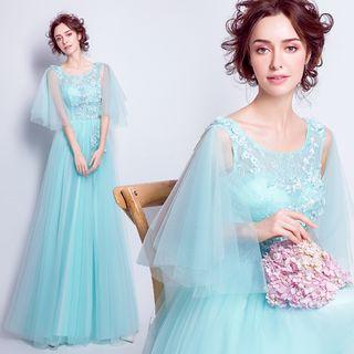 Tulle-shoulder Lace Sheath Evening Gown