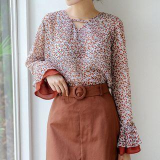 Plus Size Layered-cuff Floral Blouse
