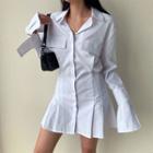 Bell-sleeve Pleated Mini A-line Shirtdress