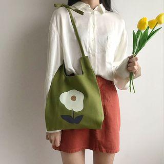 Printed Flower Canvas Tote Bag