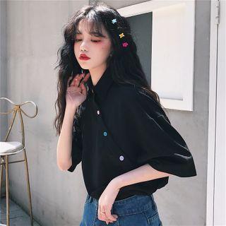 Elbow-sleeve Asymmetric Buttoned Shirt