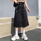Zip-front Buckled Slit Midi Skirt