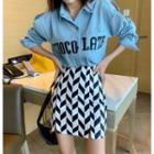 Lettering Denim Shirt / Pattern Skirt