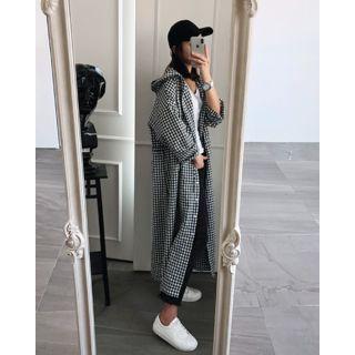 Drawcord-waist Hooded Gingham Maxi Shirtdress
