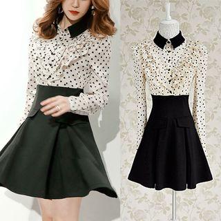 Heart Patterned Long-sleeve A-line Dress