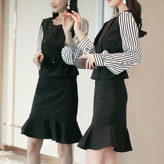Set: Long-sleeve Panel Top + Ruffle Skirt