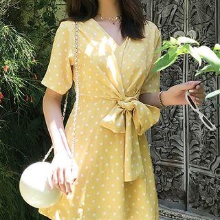 Polka Dot V-neck Short-sleeve A-line Dress