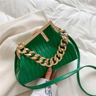 Asymmetrical Chained Shirred Crossbody Bag