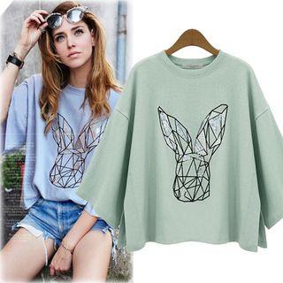 3/4-sleeve Rhinestone T-shirt