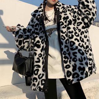 Reversible Leopard Print Fleece Zip-up Jacket Black - One Size