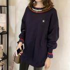 Star Embroidered Striped Pullover
