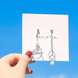 Faux Pearl Non-matching Drop Earring Silver - One Size