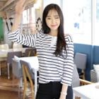 3/4-sleeve Striped Henley