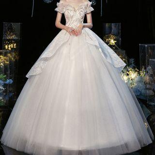 Off-shoulder Sequined Wedding Ball Gown / Set