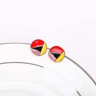 Glaze Disc Earring 1 Pair - Red & Black & Yellow - One Size