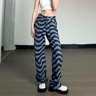 Striped High Waist Straight Leg Jeans