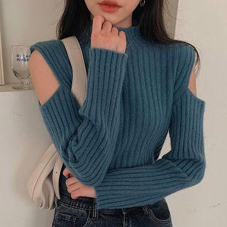 Mock-neck Cutout-shoulder Sweater