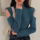 Mock-neck Cutout-shoulder Sweater