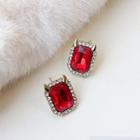 Rhinestone Sterling Silver Ear Stud 1 Pair - Silver Needle - Red - One Size