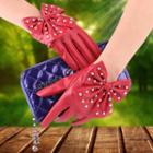 Studded Bow Faux Leather Gloves