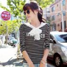 Lace Panel Striped Long-sleeve T-shirt