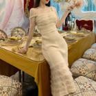 Long Sleeve Embroidered Sheer Top + Knitted Camisole Top + Mermaid Skirt