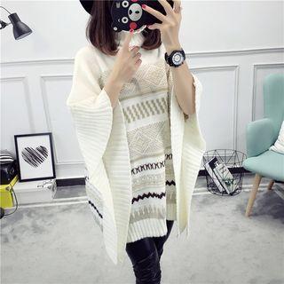 Patterned Turtleneck Knit Cape
