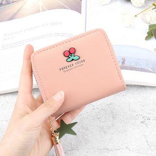 Faux Leather Cherry Pin Zipper Purse