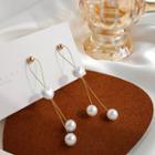 Pearl Fringed Earring 1 Pair - Ear Studs - White & Gold - One Size