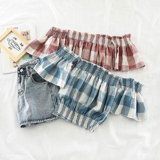 Short-sleeve Checker Cropped Top