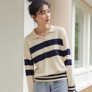 Striped Polo Sweater Almond - One Size