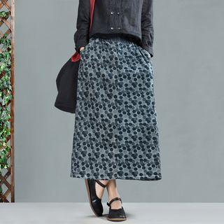 Floral Denim Midi Skirt Blue - One Size