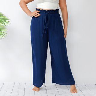 Plus Size Drawstring Wide Leg Pants