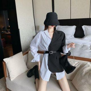Pinstriped Panel Blazer With Belt