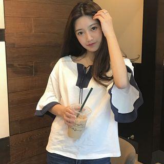 Tasseled Flounced 3/4 Sleeve Top