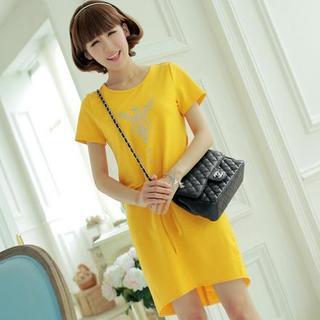 Short-sleeve Beaded T-shirt Dress