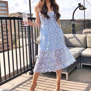 Spaghetti Strap Pointelle Midi Dress