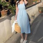 Sleeveless A-line Midi Dress / Frill Trim Lace Cardigan