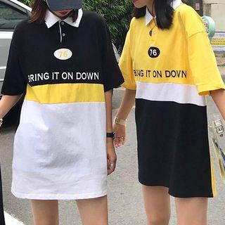 Lettering Contrast Polo Shirt