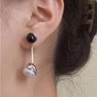 Faux Pearl Alloy Dangle Earring 1 Pair - Silver & Black - One Size